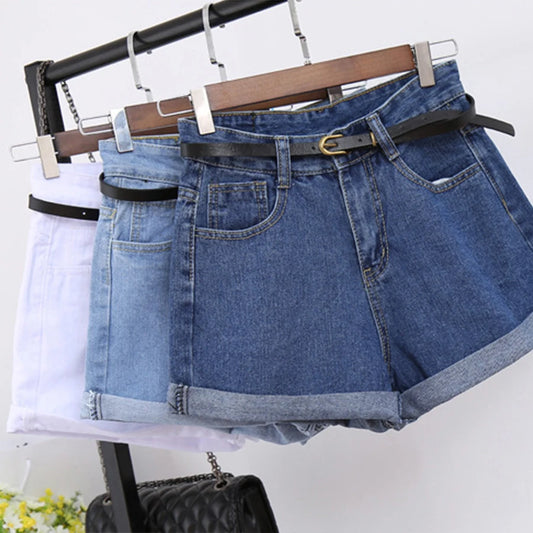 2024 Denim Shorts for Women, Harajuku Summer Clothing, High Waist Jeans, Slim Short Pants, Female Cuffs, Casual Gift, 2XL