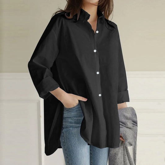 Spring Autumn Women Shirts Solid Casual Blouses Female Tops Loose BF Korean Style Blusas Long Sleeve Turn-Down Collar Shirt
