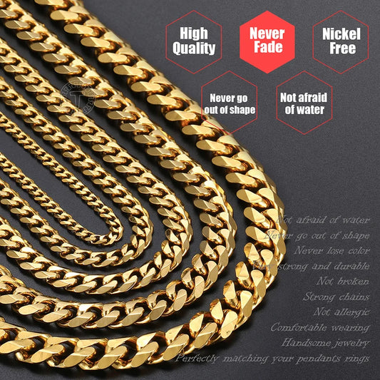 Mens Necklaces Chains Stainless Steel Black Gold Silver Color Necklace for Men Women Curb Cuban Jewelry 3/5/7/9/11mm DLKNM08