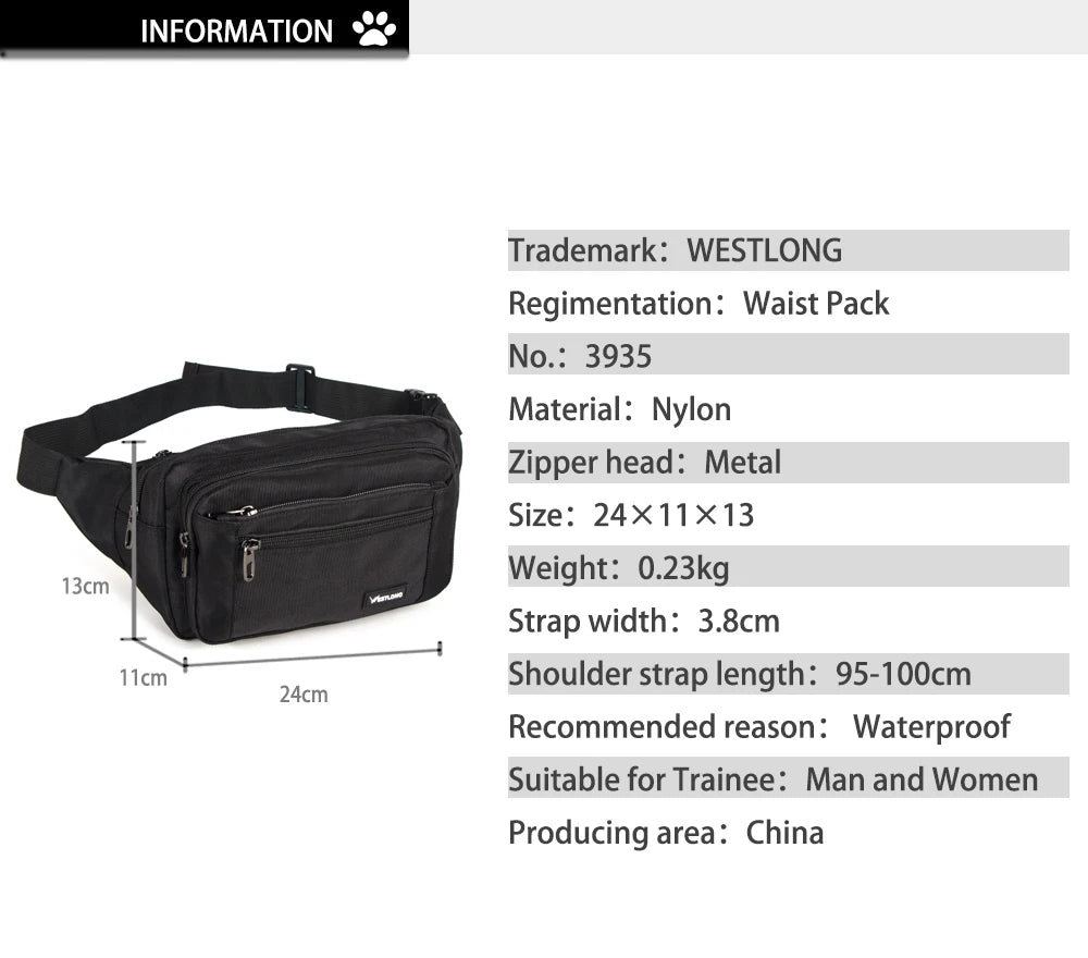 Waist Pack Casual Functional Fashion Men Waterproof Fanny Pack Women Belt Bum Bag Male Phone Wallet Pouch Bags Unisex 98011