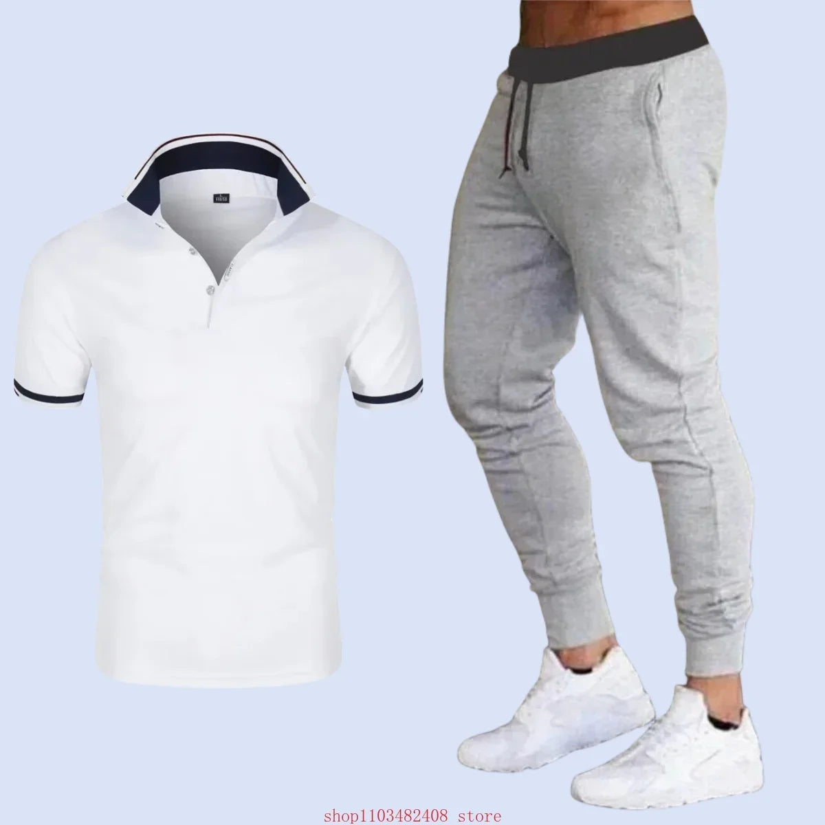 2024 New Summer 2-piece Set Casual FashionBusiness Casual Men Short Sleeve Polo Thin Pants Suit Men Clothes Sweatpants Tracksuit