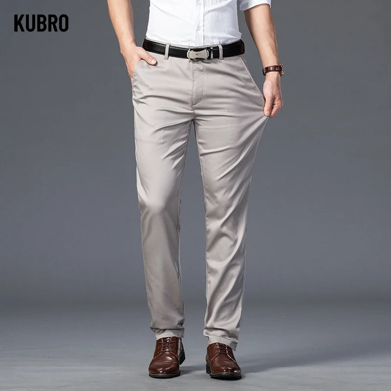 KUBRO Men's Spring Autumn Fashion Business Casual Long Pants Suit Pants Male Elastic Straight Formal Trousers Plus Big Size