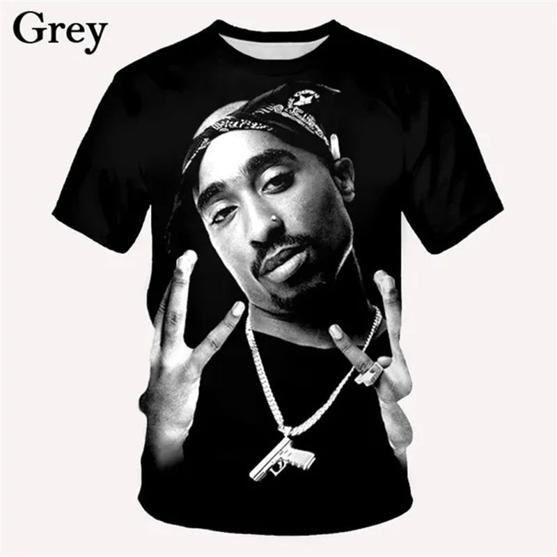 2pac Tshirts Rapper Star Tupac 3D Print Summer Tees Streetwear O-Neck Short Sleeve Casual Oversized Men Women Tshirt Clothes