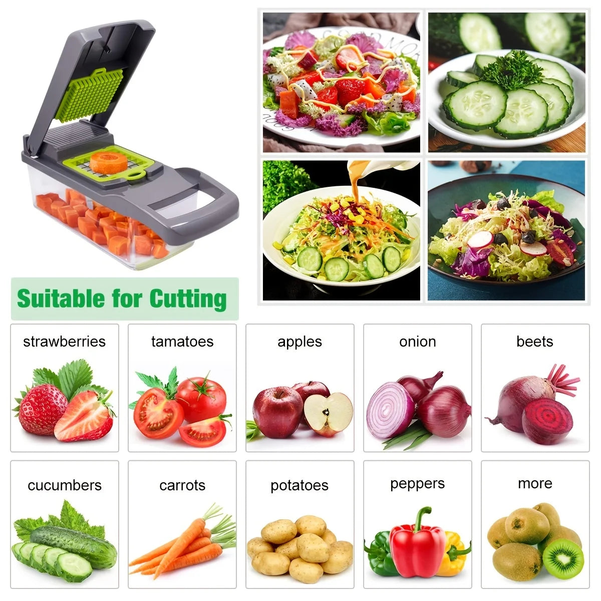 14pcs/Set Vegetable Chopper,Multifunctional Fruit Slicer,Manual Food Grater,Cutter With Container,Mincer Chopper,Kitchen Stuff