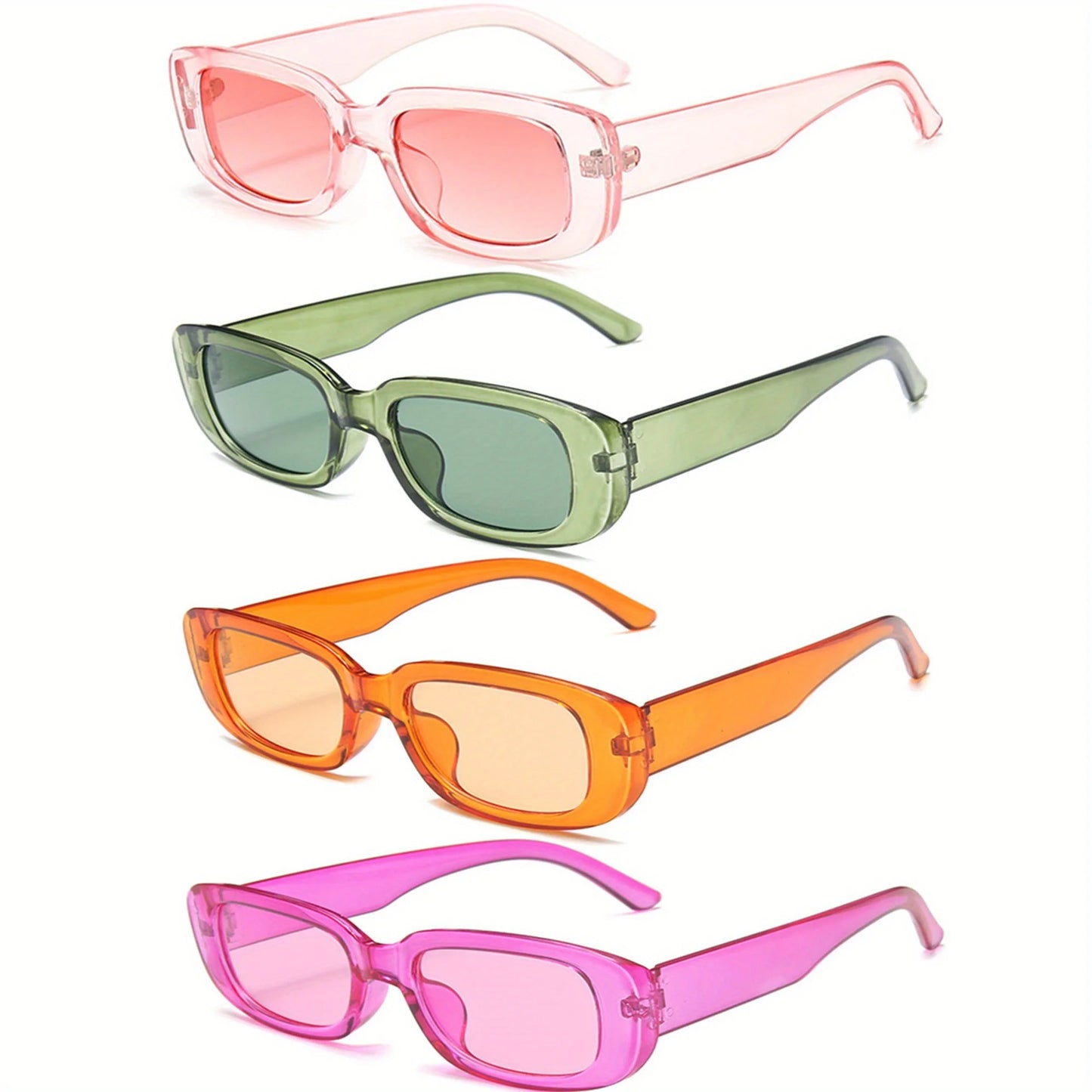 4pcs/set Rectangle Frame Sunglasses For Women Men Candy Color Y2K Fashion Sun Glasses Vintage Outdoor Eyewear UV400