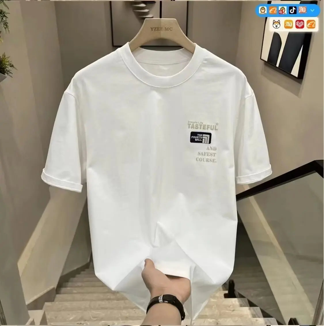 Casual Men's Clothing Luxury Round Neck Pure Cotton T-shirt Funny Streetwear Summer Fashion Vintage Y2k Style Top Oversized Tee