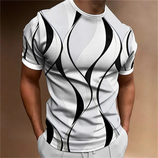 2023 New Men's T-shirt 3D Striped Print Sweatshirt Tops Summer O Neck Casual Short Sleeve Male Slim Fit Clothing Cheap Apparel