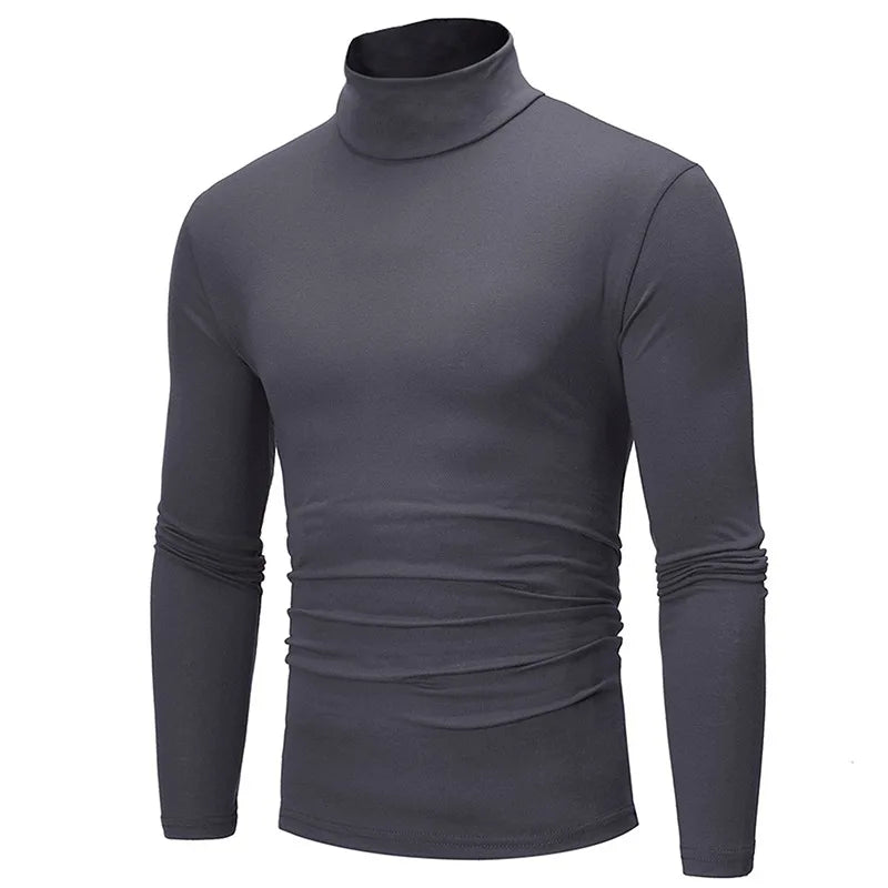 Autumn  Winter Men's High Neck T-shirt Slim Fit Fashion High Elastic Long Sleeve Cotton Casual Breathable Apparel Pullover
