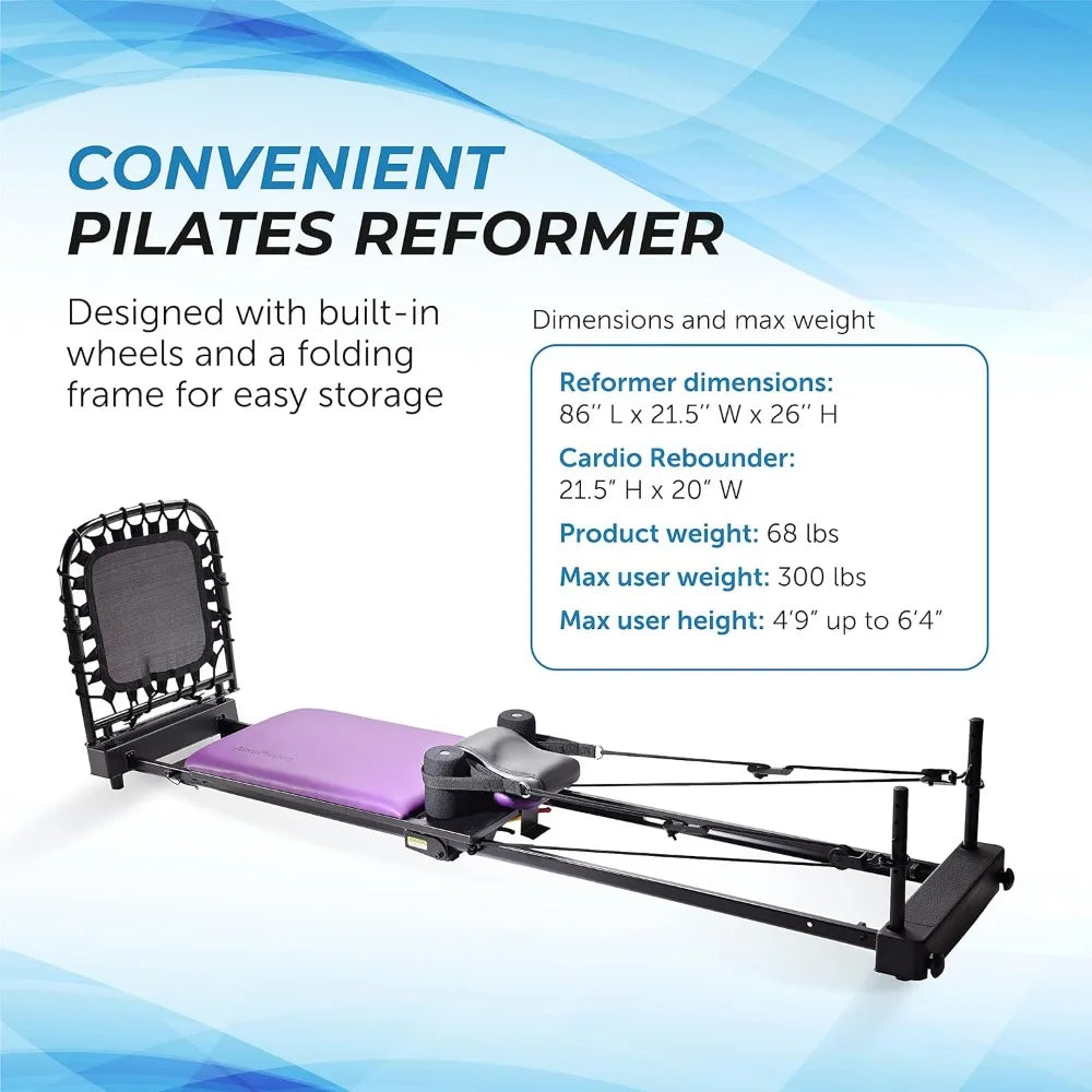 Pilates Reformer Workout Machine for Home Gym - Cardio Fitness Rebounder - Up to 300 lbs Weight Capacity,Fitness Equipment
