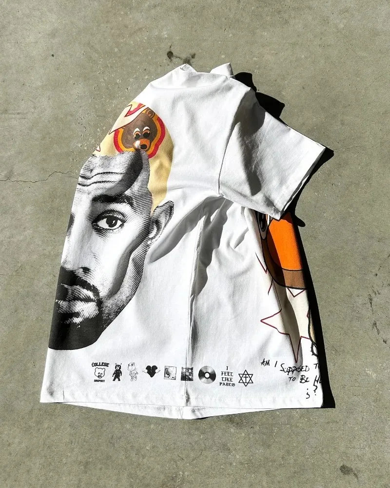 Y2kTop Street Vintage Portrait Printing Short Sleeve T-Shirt Men's 2024 Gothic Harajuku Fashion Couple Cotton T-Shirt