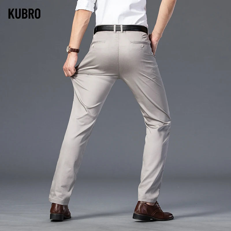 KUBRO Men's Spring Autumn Fashion Business Casual Long Pants Suit Pants Male Elastic Straight Formal Trousers Plus Big Size