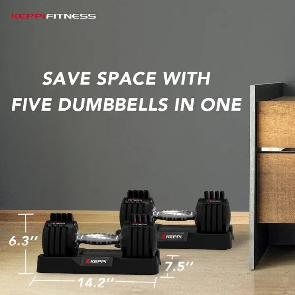 Keppi Adjustable Dumbbells Set-25lb Dumbbells with Anti-Slip Metal Handle for Exercise & Fitness Fast Adjust Weight