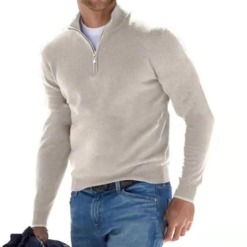 Autumn Men's Sweatwear Warm Pullover Solid Color Half Zipper Casual Sweater Slim V-neck Long Sleeve Men's Sweatshirts Winter Top