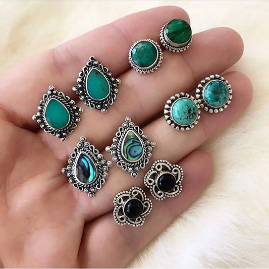 Stub Earrings Turquoise Pairs Of Gemstone Earrings Retro Elegant Jewelry Bohemia 5 Earrings Dried Flower Earrings For Women