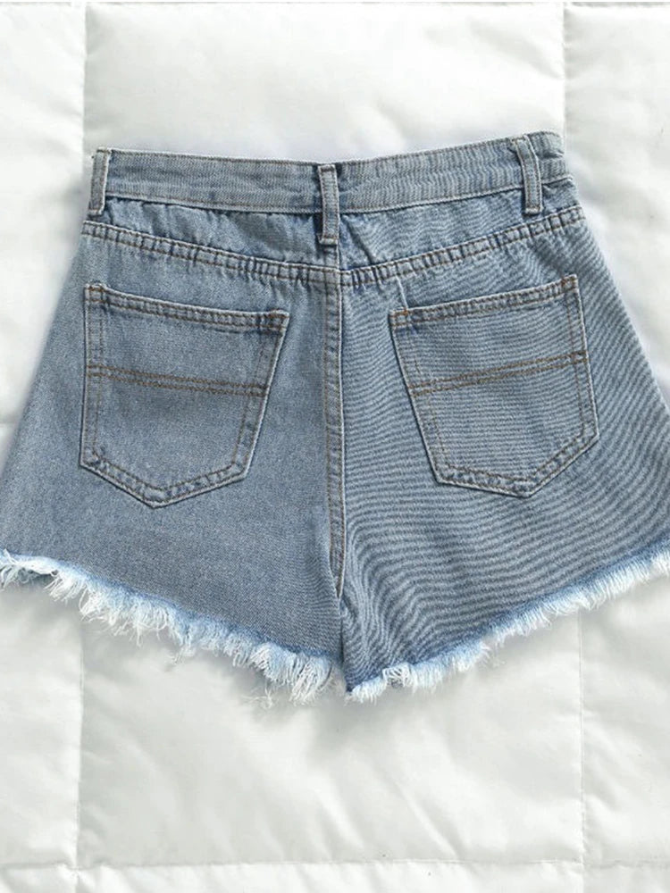 Women's Ripped High Waist Jeans Shorts, Casual Female Loose Denim Shorts, Wigh Leg, Summer, 2024