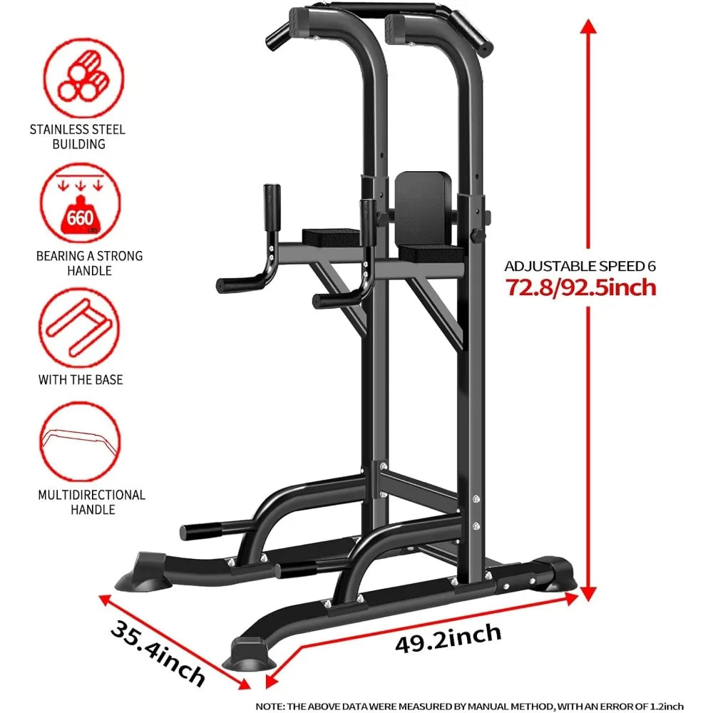 Power Tower Adjustable Height Pull Up & Dip Station Multi-Function Home Strength Training Fitness Workout Station for Home Gym
