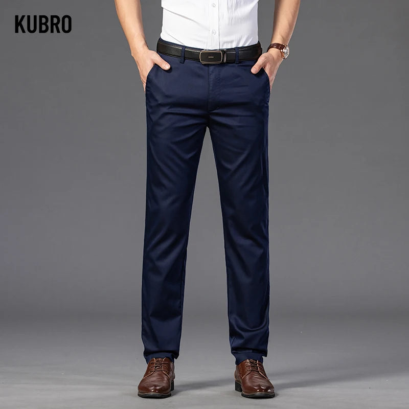 KUBRO Men's Summer Thin Fashion Business Casual Suit Pants Long Pants Men's Elastic Straight Sleeve Formal Pants Plus Size 28-40