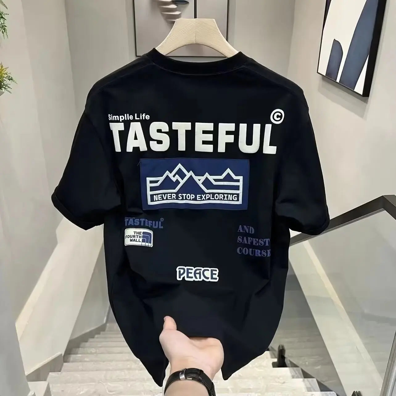Casual Men's Clothing Luxury Round Neck Pure Cotton T-shirt Funny Streetwear Summer Fashion Vintage Y2k Style Top Oversized Tee