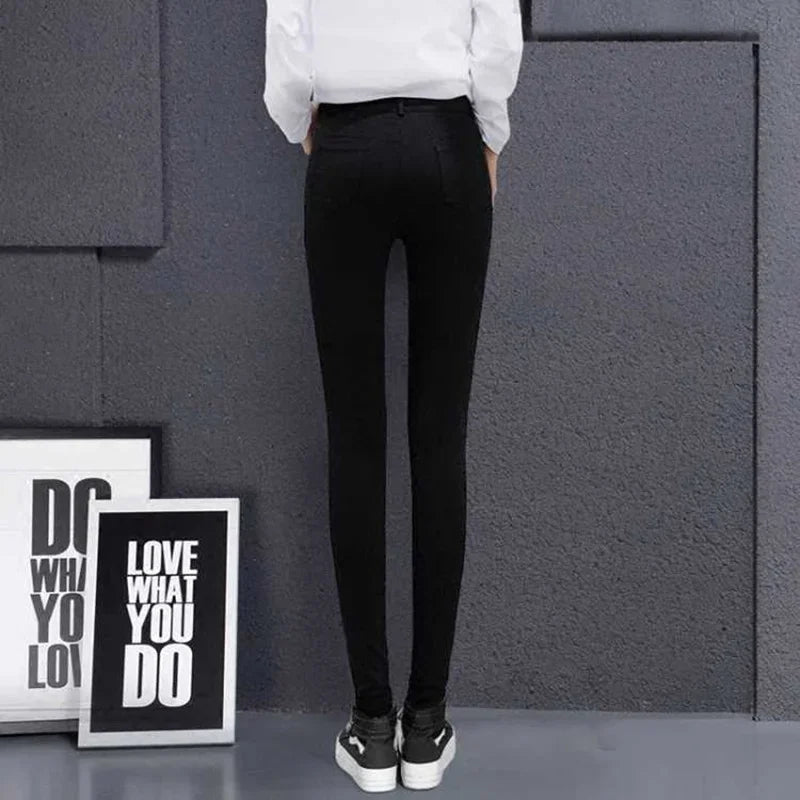 High Elastic Skinny Pencil Jeans leggings Elastic Black Plus Size Immitation Stretch Denim Pants Long Trousers